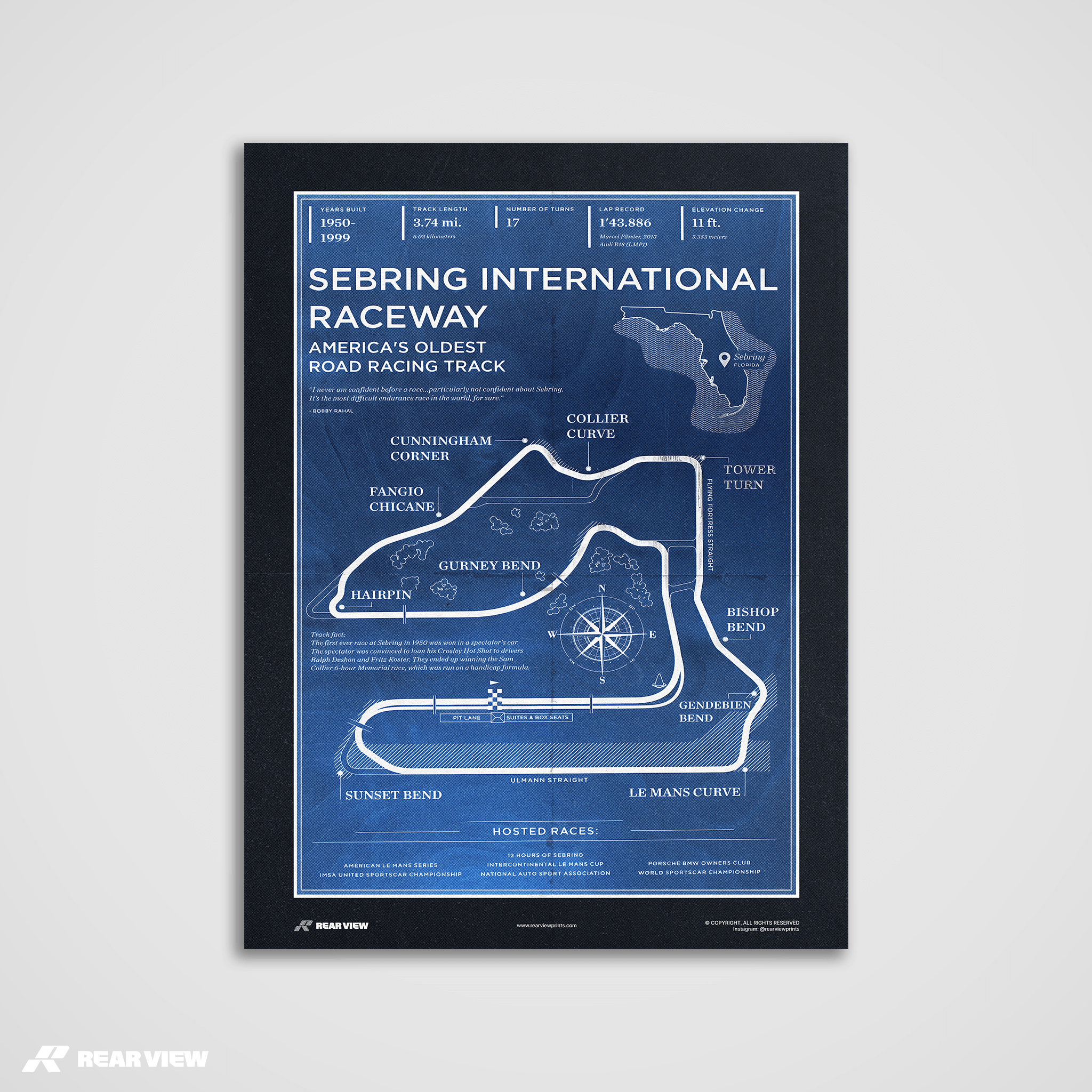 Pista di Sebring - Stampa d'arte d'epoca