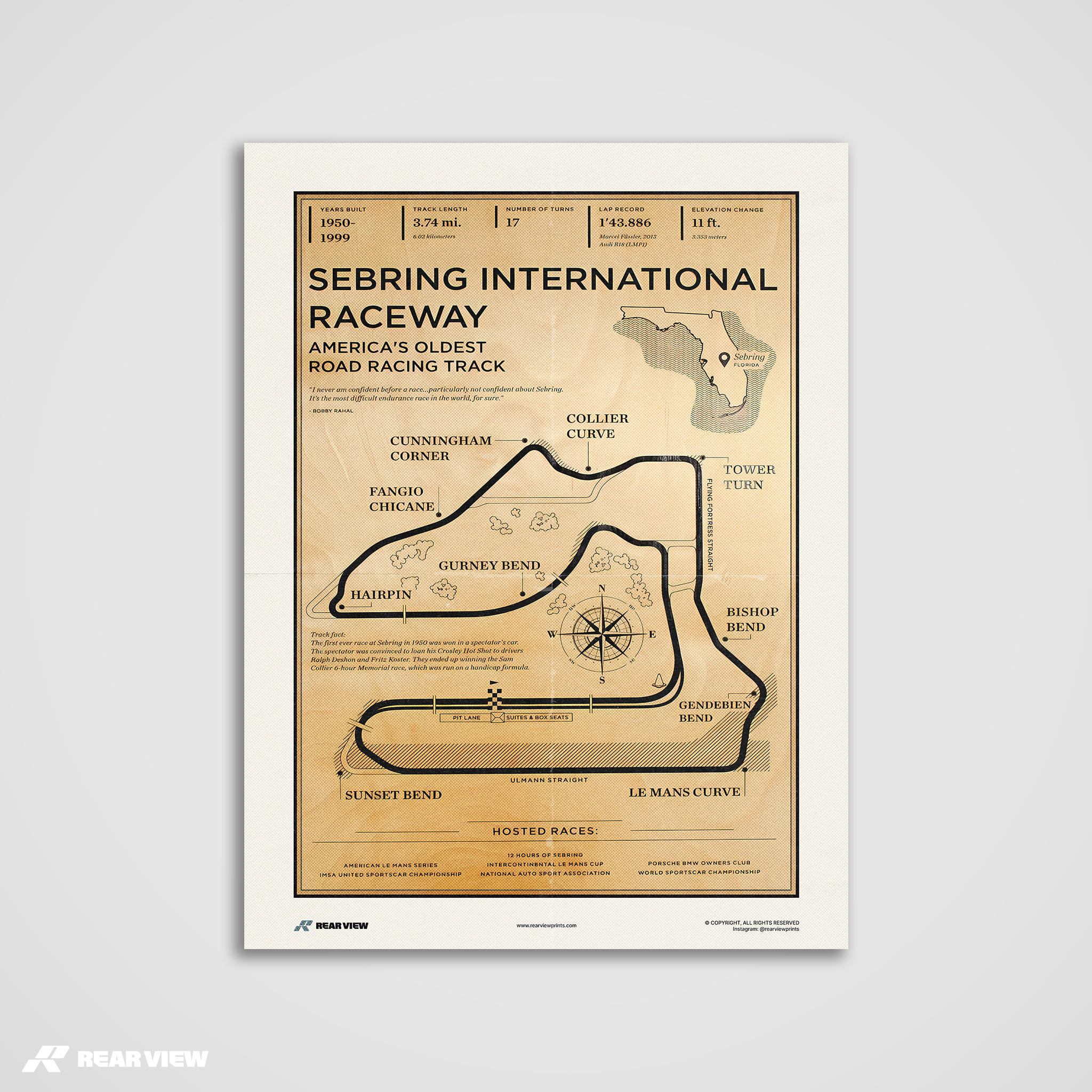 Pista di Sebring - Stampa d'arte d'epoca