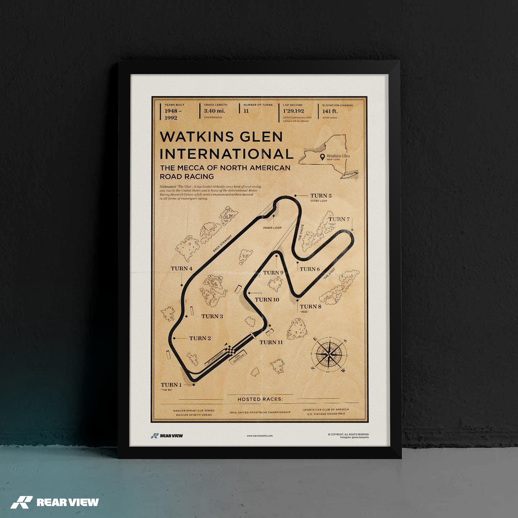 Pista internazionale di Watkins Glen - Stampa d'arte d'epoca