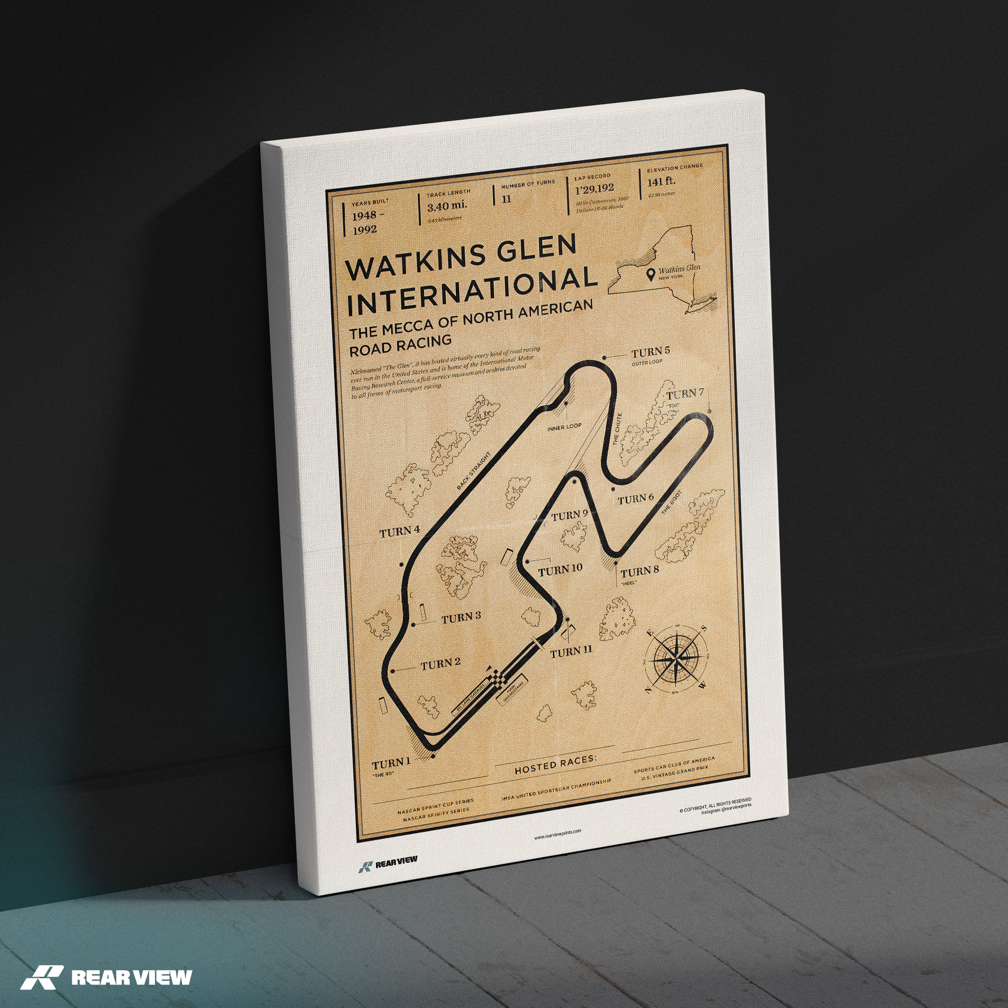 Pista internazionale di Watkins Glen - Stampa d'arte d'epoca